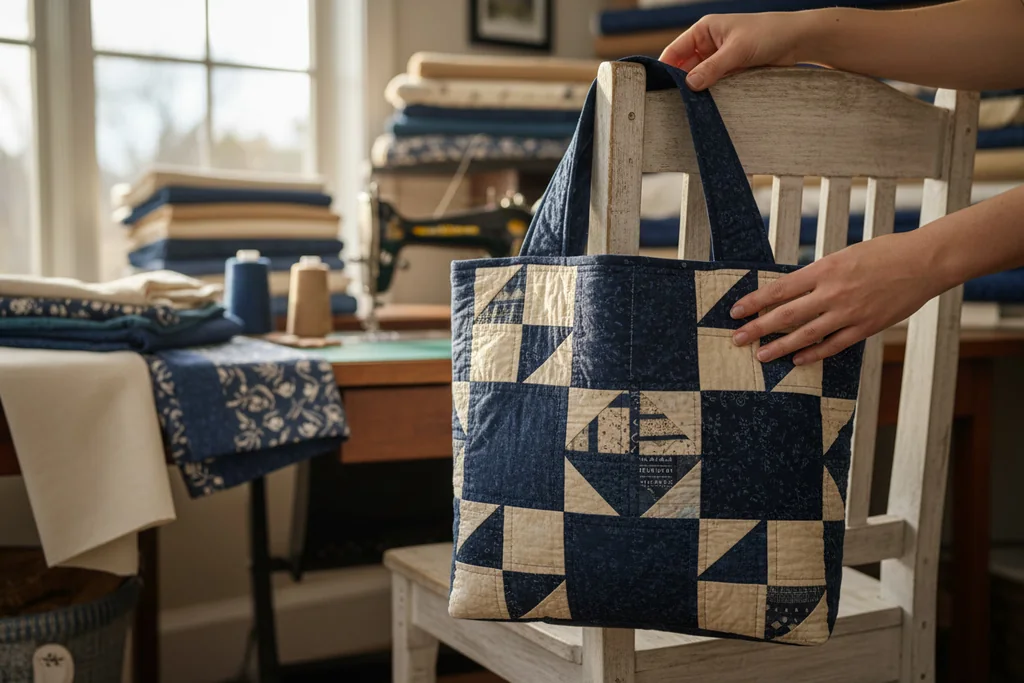 Bear Paw Tote Bag: A Quilted Bag for Travel Days Out
