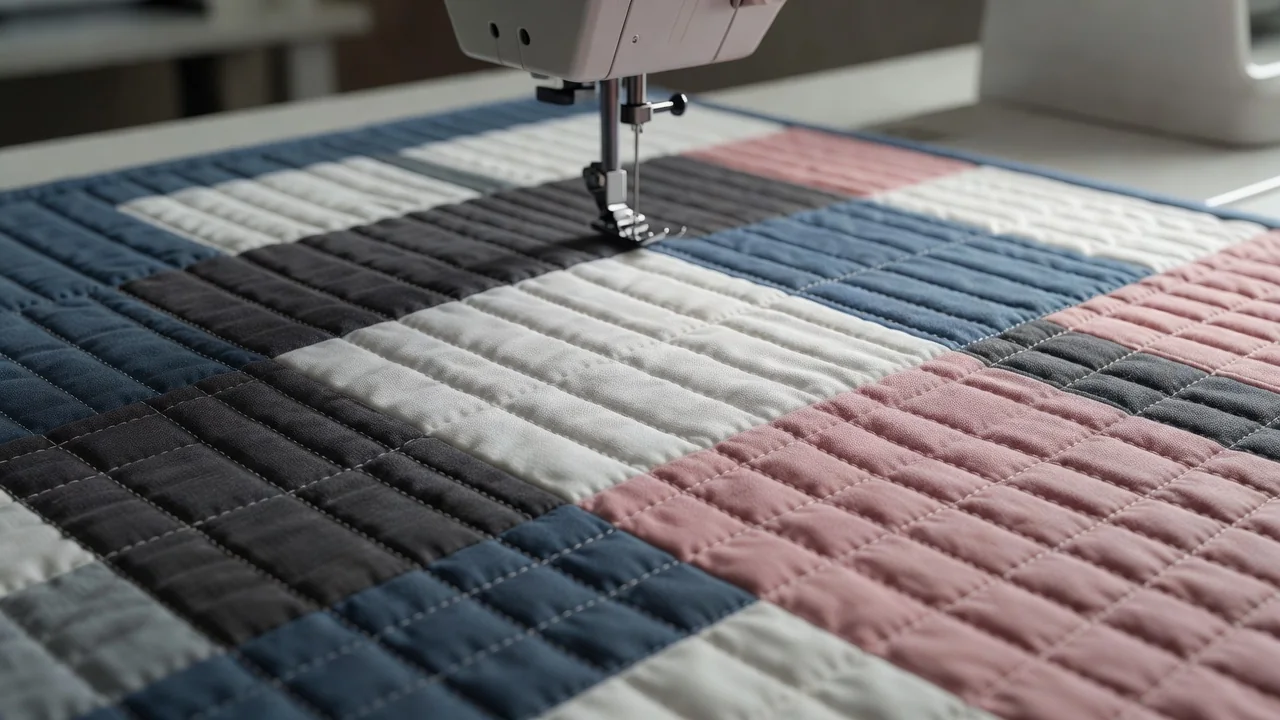 Straight-line quilting on the churn dash quilt