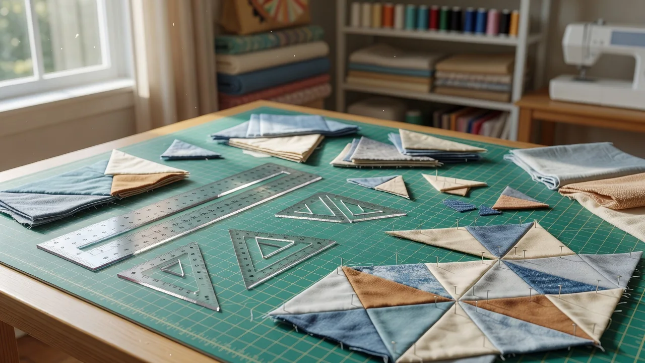 Flying geese units and specialty rulers on the cutting mat