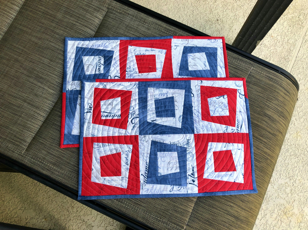 wonky log cabin paper pieced patriotic quilted placemats